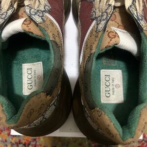 Gucci Beige and Burgundy Monogram Sneakers